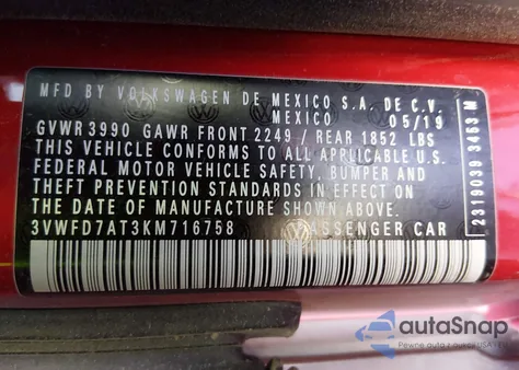 2019 Volkswagen Beetle 2.0T Final Edition Se/2.0T Final Edition Sel/2.0T S из США, поврежденный, VIN 3VWFD7AT3KM716758